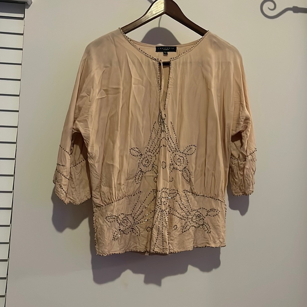 Tan beaded peasent tunic from sanctuary